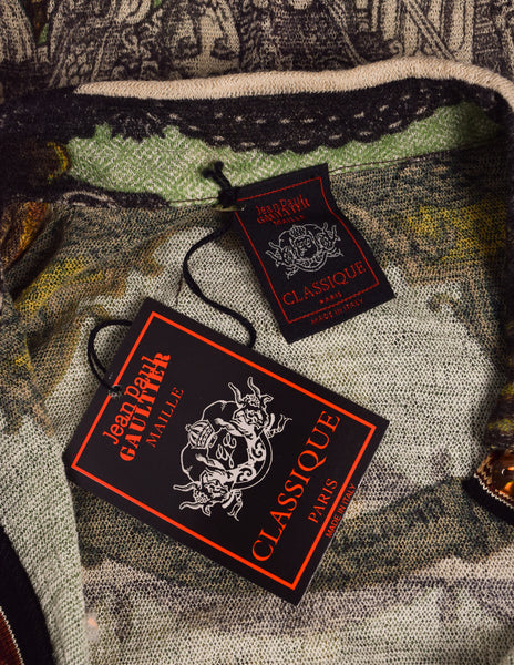Jean Paul Gaultier Vintage AW 1999 Green Multicolor Currency Print Wool Button Up Shirt