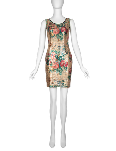 Jean Paul Gaultier Vintage SS 1991 Sequin Floral Mini Dress