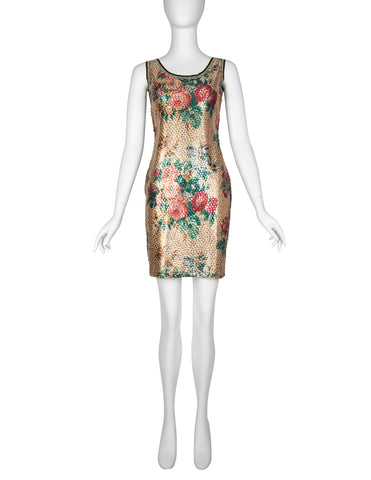 Jean Paul Gaultier Vintage SS 1991 Sequin Floral Mini Dress