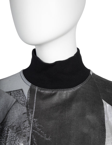 Jean Paul Gaultier Vintage AW 1992 Shoe & Leg Print Metallic Silver and Black Long Sleeve Shirt