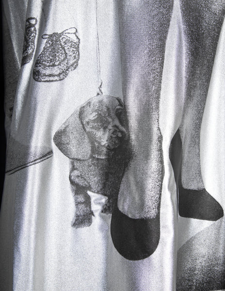 Jean Paul Gaultier Vintage AW 1992 Shoe & Leg Print Metallic Silver and Black Long Sleeve Shirt