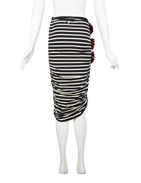 Jean Paul Gaultier Vintage Black White Striped Red Flower Ruched Mini Dress / Skirt
