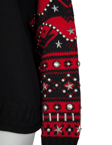 Jean Paul Gaultier Vintage AW 1992 Mens Black and Red Sweater with Studded Sleeves