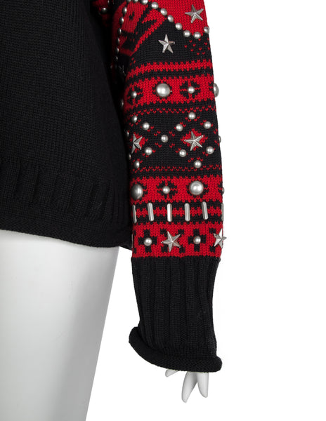 Jean Paul Gaultier Vintage AW 1992 Mens Black and Red Sweater with Studded Sleeves