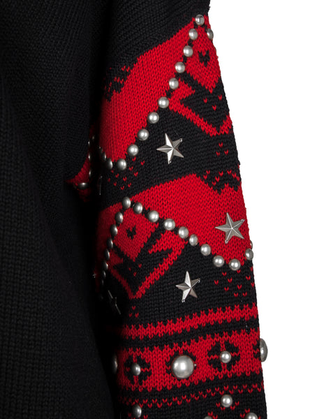 Jean Paul Gaultier Vintage AW 1992 Mens Black and Red Sweater with Studded Sleeves