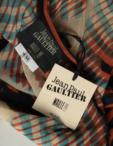 Jean Paul Gaultier Vintage AW 2001 Greta Garbo Psychedelic Print Sheer Mesh Snap Cardigan Top