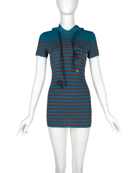 Jean Paul Gaultier SS 1990 Striped Knit Hooded Mini Dress