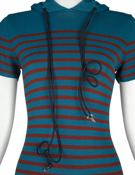 Jean Paul Gaultier SS 1990 Striped Knit Hooded Mini Dress