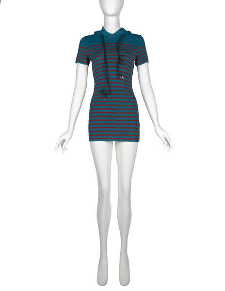 Jean Paul Gaultier SS 1990 Striped Knit Hooded Mini Dress
