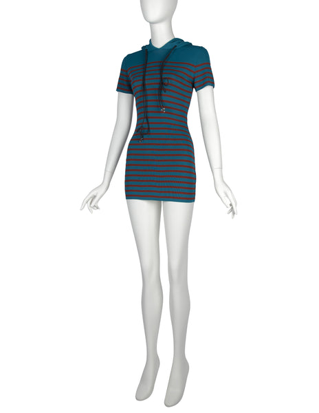 Jean Paul Gaultier SS 1990 Striped Knit Hooded Mini Dress