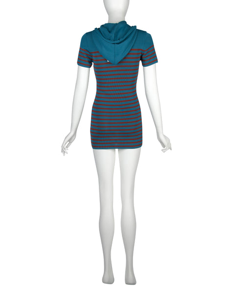 Jean Paul Gaultier SS 1990 Striped Knit Hooded Mini Dress
