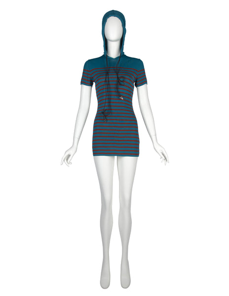 Jean Paul Gaultier SS 1990 Striped Knit Hooded Mini Dress