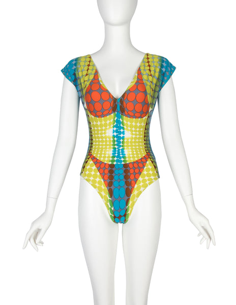 Jean Paul Gaultier Vintage SS 1996 Iconic Cyber Dot Trompe L'oeil Swimsuit