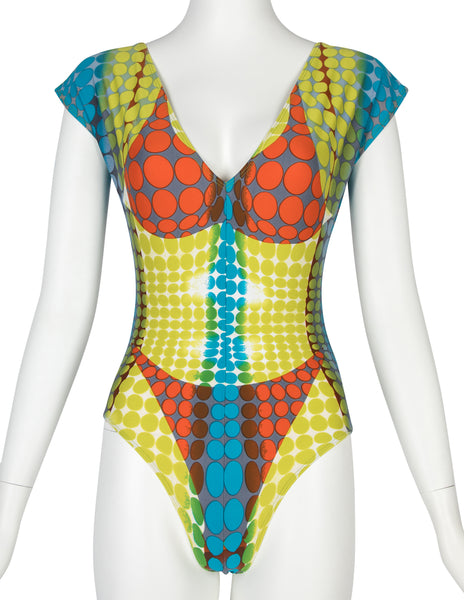 Jean Paul Gaultier Vintage SS 1996 Iconic Cyber Dot Trompe L'oeil Swimsuit