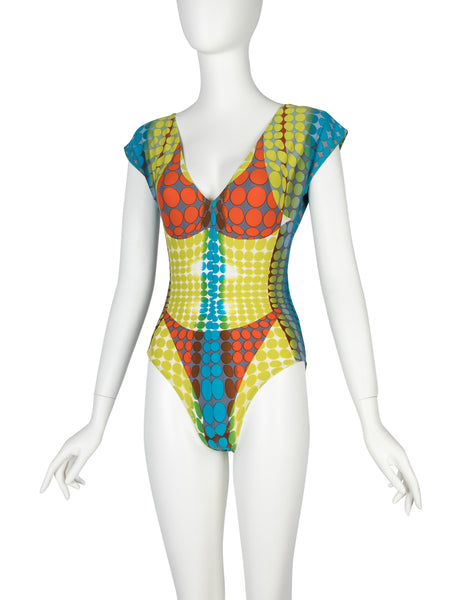 Jean Paul Gaultier Vintage SS 1996 Iconic Cyber Dot Trompe L'oeil Swimsuit