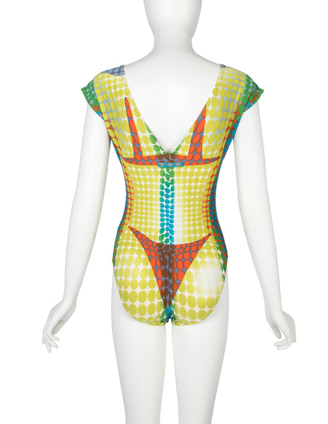 Jean Paul Gaultier Vintage SS 1996 Iconic Cyber Dot Trompe L'oeil Swimsuit