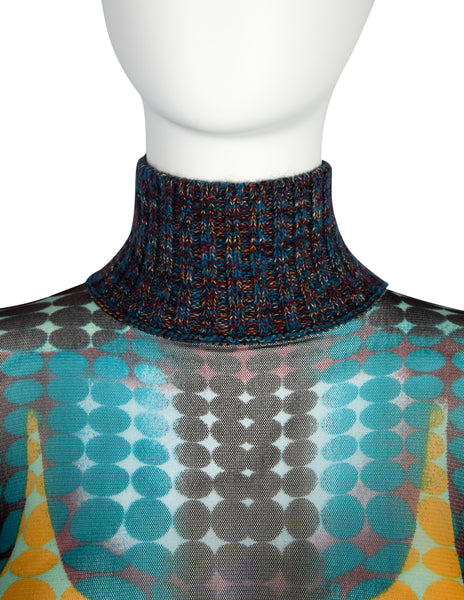 Jean Paul Gaultier Vintage AW 1995 Cyber Collection Iconic Original Cyber Dot Trompe L'oeil Mesh Dress