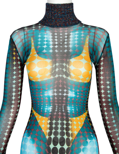 Jean Paul Gaultier Vintage AW 1995 Cyber Collection Iconic Original Cyber Dot Trompe L'oeil Mesh Dress