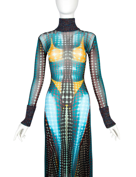 Jean Paul Gaultier Vintage AW 1995 Cyber Collection Iconic Original Cyber Dot Trompe L'oeil Mesh Dress