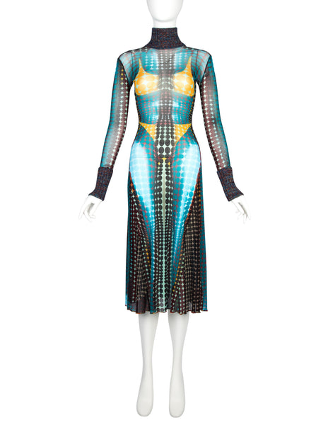 Jean Paul Gaultier Vintage AW 1995 Cyber Collection Iconic Original Cyber Dot Trompe L'oeil Mesh Dress