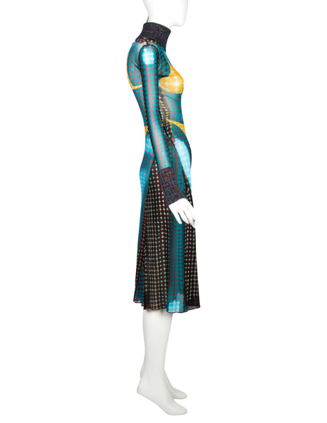 Jean Paul Gaultier Vintage AW 1995 Cyber Collection Iconic Original Cyber Dot Trompe L'oeil Mesh Dress