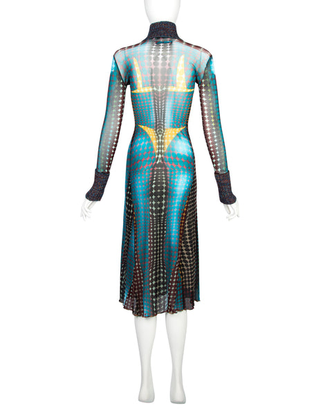 Jean Paul Gaultier Vintage AW 1995 Cyber Collection Iconic Original Cyber Dot Trompe L'oeil Mesh Dress