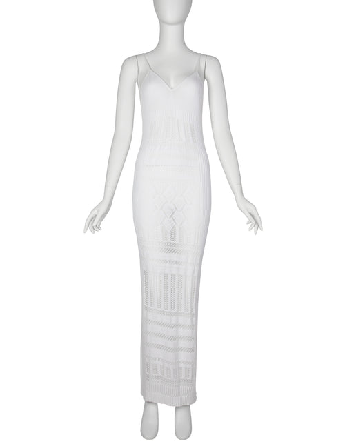 1999 maxi dress Jean Paul Gaultier Vintage SS 1999 White Ribbed Pointelle Knit Maxi Dr –  Amarcord Vintage Fashion