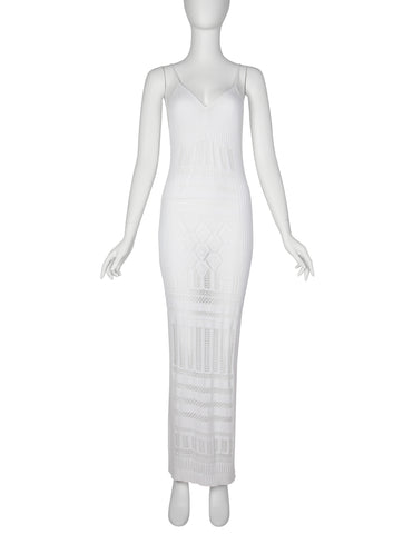 Jean Paul Gaultier Vintage SS 1999 White Ribbed Pointelle Knit Maxi Dress