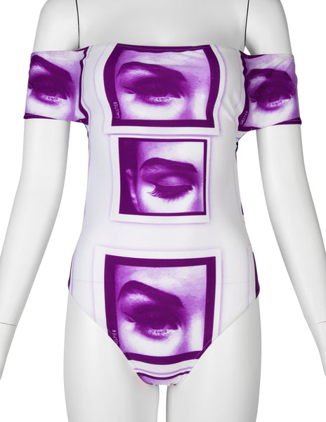 Jean Paul Gaultier Vintage SS 2003 Incredible Purple White Eye Photo Print Swimsuit