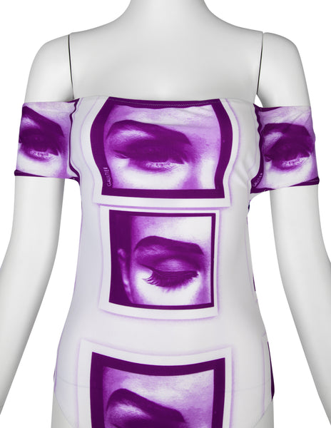 Jean Paul Gaultier Vintage SS 2003 Incredible Purple White Eye Photo Print Swimsuit