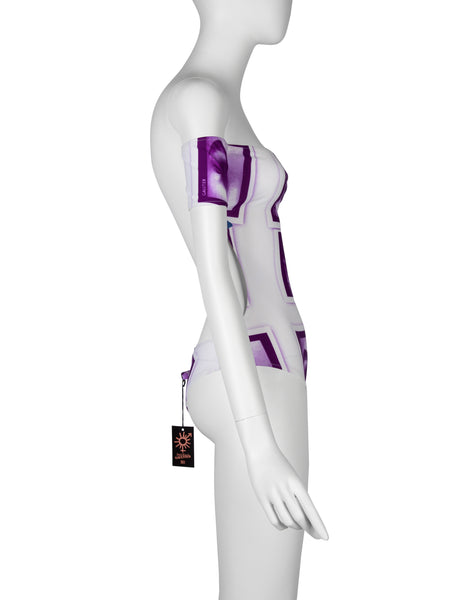 Jean Paul Gaultier Vintage SS 2003 Incredible Purple White Eye Photo Print Swimsuit