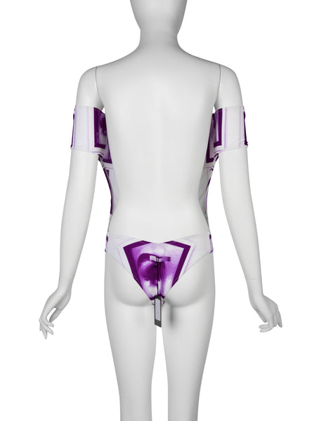 Jean Paul Gaultier Vintage SS 2003 Incredible Purple White Eye Photo Print Swimsuit