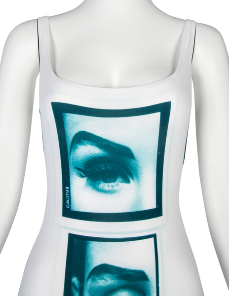 Jean Paul Gaultier Vintage SS 2003 Incredible Teal White Eye Photo Print Swimsuit