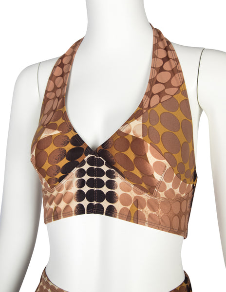 Jean Paul Gaultier Vintage SS 1996 Iconic Cyber Dot Brown Trompe L'oeil Two-Piece Swimsuit