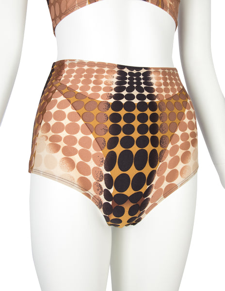 Jean Paul Gaultier Vintage SS 1996 Iconic Cyber Dot Brown Trompe L'oeil Two-Piece Swimsuit