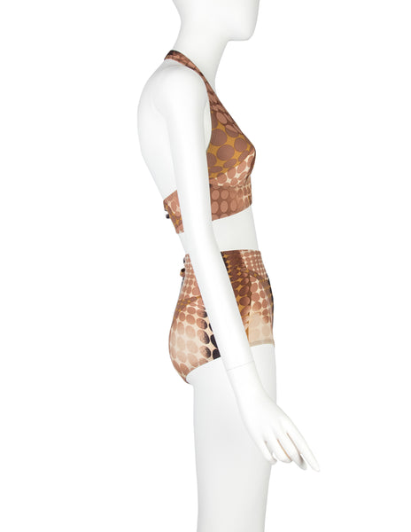 Jean Paul Gaultier Vintage SS 1996 Iconic Cyber Dot Brown Trompe L'oeil Two-Piece Swimsuit