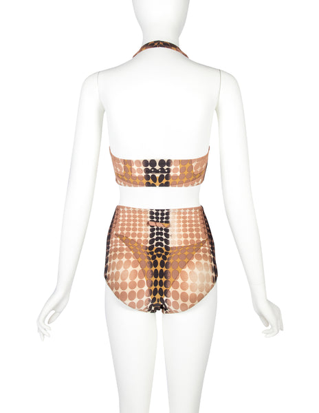 Jean Paul Gaultier Vintage SS 1996 Iconic Cyber Dot Brown Trompe L'oeil Two-Piece Swimsuit
