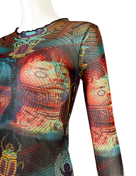 Jean Paul Gaultier Vintage SS 1997 Tattooed Faces Scarab Mesh Top