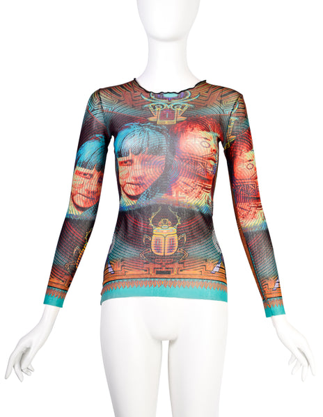 Jean Paul Gaultier Vintage SS 1997 Tattooed Faces Scarab Mesh Top