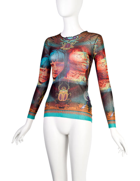 Jean Paul Gaultier Vintage SS 1997 Tattooed Faces Scarab Mesh Top