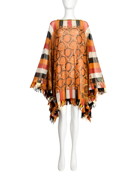 Jean Paul Gaultier Vintage Autumnal Paisley Print Sheer Mesh Poncho Cape Skirt Dress