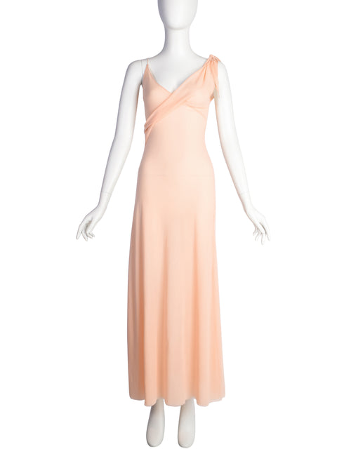 Jean Paul Gaultier Vintage Peachy Pink Mesh Knotted Surplice Maxi Dres –  Amarcord Vintage Fashion