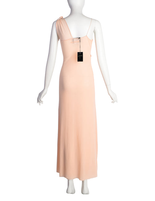 Jean Paul Gaultier Vintage Peachy Pink Mesh Knotted Surplice Maxi