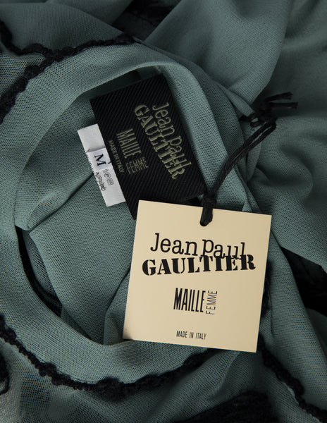 Jean Paul Gaultier Vintage AW 2001 Pale Blue and Black Embroidered Mesh Maxi Dress