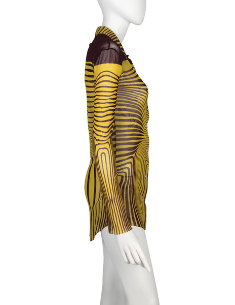 Jean Paul Gaultier Vintage SS 1996 Iconic Original Cyber Baba Yellow and Brown Sheer Mesh Top