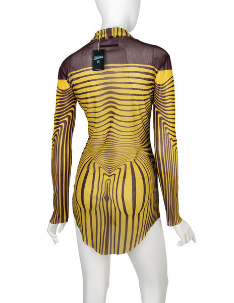 Jean Paul Gaultier Vintage SS 1996 Iconic Original Cyber Baba Yellow and Brown Sheer Mesh Top