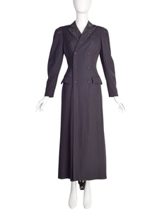 Jean Paul Gaultier Vintage AW1995 Cyber Collection Charcoal Grey Rhinestone Embellished Coat with Train