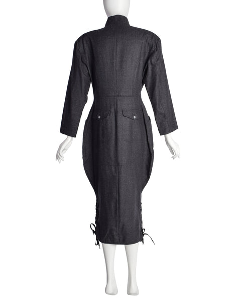 Jean Paul Gaultier Vintage AW 1984 Charcoal Grey Wool Dress and Cape Ensemble Set