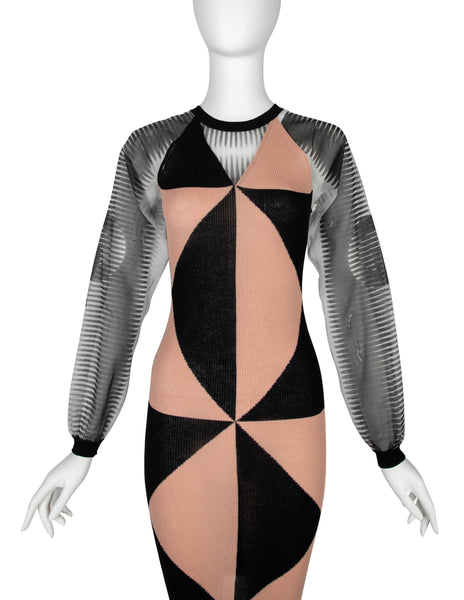Jean Paul Gaultier Vintage SS 2010 Geometric Knit and Sheer Sleeve Dress