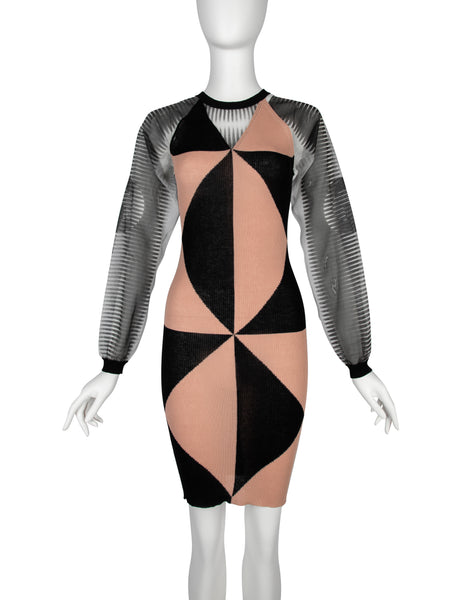 Jean Paul Gaultier Vintage SS 2010 Geometric Knit and Sheer Sleeve Dress